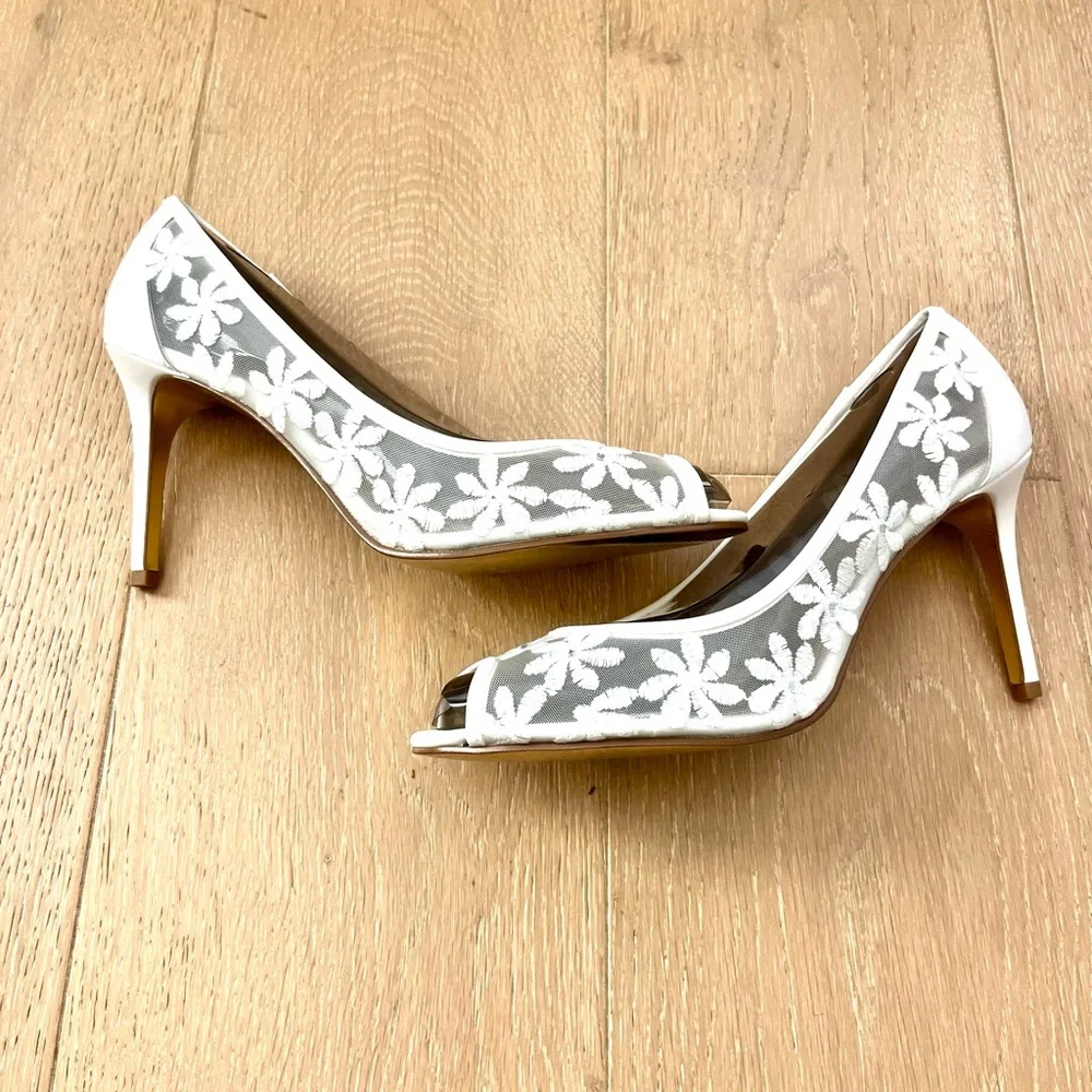 Adrianna Papell Floral White Mesh Heels